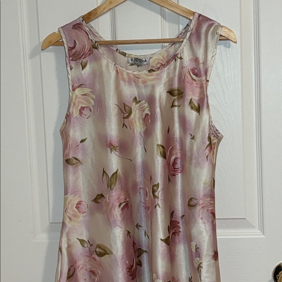 Satin Floral Slip Dress, Shift dress, ivory pink, Large - Picture 2 of 5